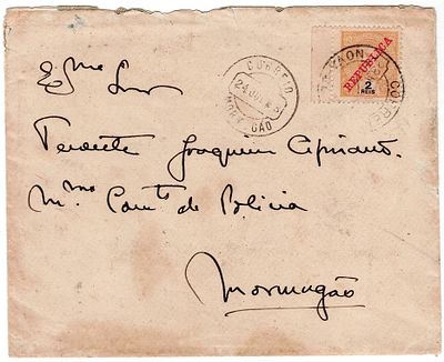 India. Letter sent from Nova Goa on 23.7.1903, to Mormug&atilde;o 24.3, postage of 2 &frac12; reis Mouchon 