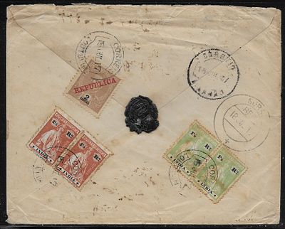 Port. India 1917 registered commercial cover Loutulim to Surat via Bombay. Franked with Carlos 