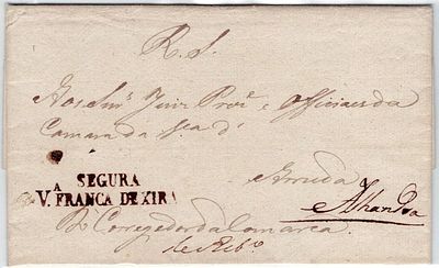 Pré-filatelia. Carta do Real Serviço, segura em Vila Franca de Xira a 20.5.1823, e destinada a 