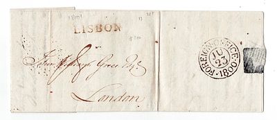 História postal. Pré-filatelia. BRITISH POSTAL AGENCY in LISBON.1800. Carta de Lisboa, entregue 