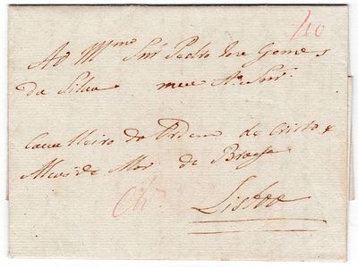 Chaves – Manuscrito a vermelho, LF CHV-ms1 em carta datada de Chaves (24.06.1809) para Lisboa 