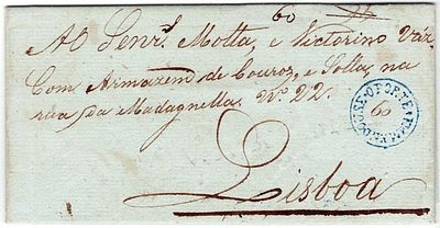 Pre-filatelia. Vª Nª PORTIMÃO marca muito sumida, a preto LF PTM2 rar3 em carta de Monchique 