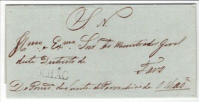 Pre-filatelia. OLHÃO a sépia escuro LF OLH1 rar4 em carta de Olhão 6.4.1840 para Faro, isenta 