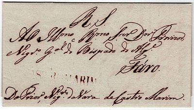 Pre-filatelia. CASTRO MARIM a sépia LF CTM1rar9 em carta de Castro Marim27.4.1833 para Faro. 