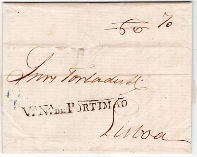 Pre-filatelia. Vª Nª PORTIMÃO a preto LF PTM2 rar3 em carta de Portimão1.1.1838 para Lisboa 