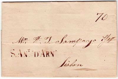 Pre-filatelia. S. ANT. ARENILHA a sépia LF VRS1 rar8 em carta de Vila Real 2.5.1812 para Lisboa 