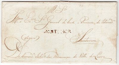 Pre-filatelia. MONTEMOR-O-NOVO. a preto LF MMN4 rar4 em carta de Lavre 10.5.1834 para Montemor 