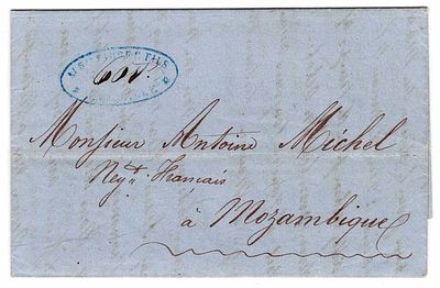 Moçambique. 1857. Pre-Filatelia. Carta da correspondência Antoine Michel, expedida de Marselha 