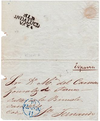Espanha Portugal. Aviso do correios portugueses, enviado de Lisboa a 19.11.1851, enviado para 
