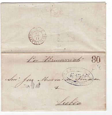 História Postal Correio Marítimo. Carta de Maranhão 22.7.1877, entregue no correio de Maranhão 