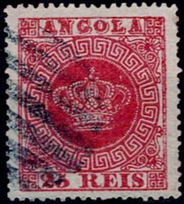Angola 1870-77 Crown. Stamp Mf#4c, 25 reis carmine pink, medium smooth paper, perforation 14. 