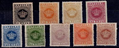 Angola. Issue of COROAS. Set of 9 stamps from the first issue, new with and without rubber 