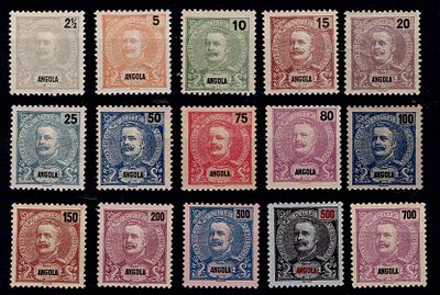 Angola 1898-1901 D. Carlos, Mouchon type. Complete series Mf#38-52 of new stamps, with gum and 