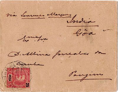 Angola. Letter from Barra do Dande, December 11, 1904, postage of 25 reis, to Panjim, India. 