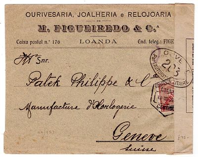 Angola. D. Carlos II, Republic. Letter sent from Luanda on 18.10.1916, postage of 50 reis = 5 