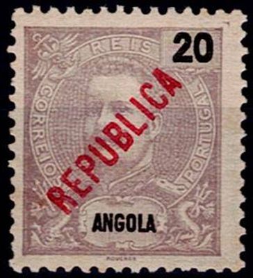 Angola – 1914 – D. Carlos I, with locally typed “Republic” overprint. Stamp Mf#160, 20 Reis 
