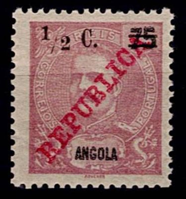 Angola 1914 D. Carlos I, with “Republic” overprint and local surcharge. Stamp Mf#188c, 1/2 cs/ 