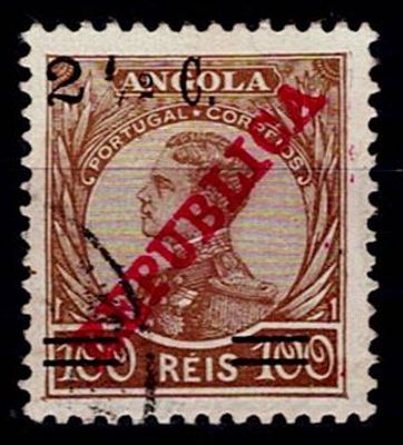 Angola 1919 D. Manuel II, with “REPUBLICA” overprint from the Casa da Moeda. Stamp Mf#191a, 1/2 