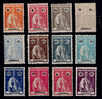 Angola 1921 Ceres. Complete series Mf#200-211 perforation 12 in new stamps with gum and hinge 