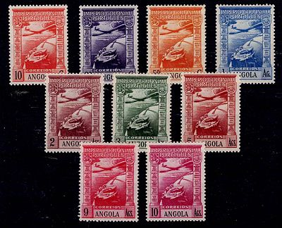 Angola 1938 – Portuguese Colonial Empire – airmail. Complete series of Mf#1-9, 13 ½ perf. New 