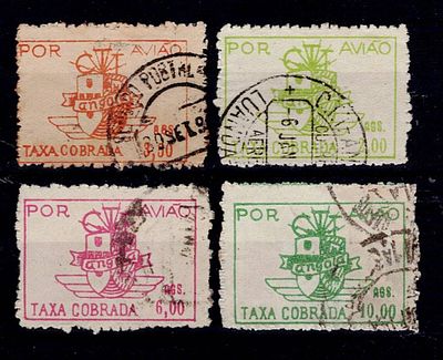Angola 1947 Air Mail Ctt Emblem. Set of 4 stamps Mf#CA11+13+15+17 of 2, 3.50, 6 and 10 
