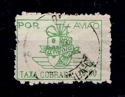 Angola 1947 Air Mail Ctt Emblem. Stamp Mf#CA17 of 10 Angolares green blue, smooth to dotted 