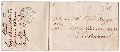 Postal History. Portugal. 1837. Letter from London, 6 May 1837, paying English postage of 5/ 