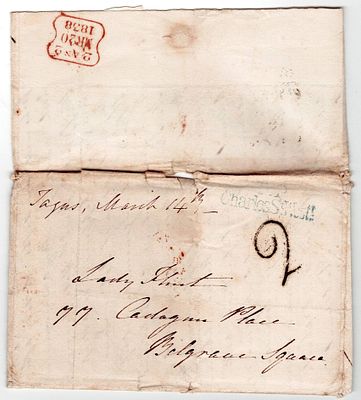 Postal History. Portugal. Letter written from a ship anchored in the Tagus, "Tagus, 14 March 