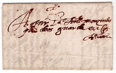 Postal History. Portugal Postmaster General. 1631. Évora(?) January 1631, addressed to Lisbon 