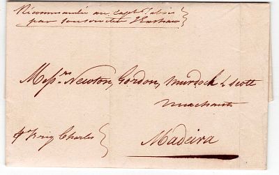 Pre-philately. MADEIRA. Maritime Mail. Letter from Bordeaux, 15.6.1820 to Madeira, carried by 