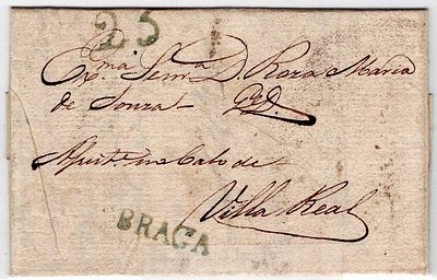 BRAGA BRG3 e selo fixo de "25" réis, ambos em verde, em carta datada de 10.12.1835 (data fora 