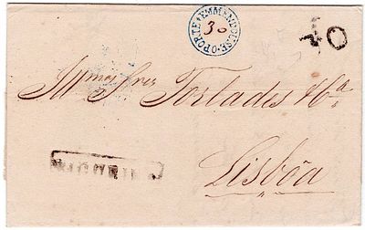 Pre-Philately Portugal, Amendment on arrival mail. Figueira (FIG 6, rar8) in black, postage 30 