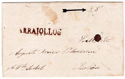 Pre-philately. ARRAIOLLOSthe sepia LF ARL2 rar6 in a letter from Arraiolos to Lisbon 6.9.1852 