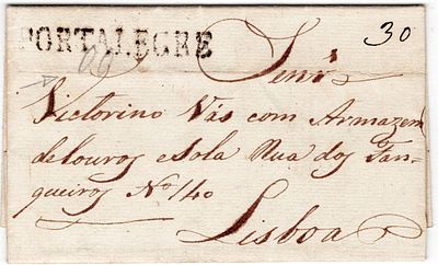 Pre-philately. PORTALEGREin black LF PTG1 rar5, in a letter from Portalegre 18.6.1839 to Lisbon 