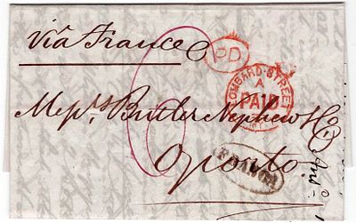 Postal history.1874. Letter from London dated 5.5.1874to Porto 13.5, via France, postage 