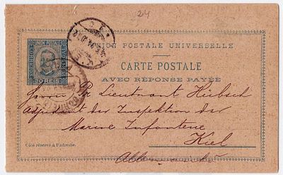 Postal stationery. Portugal. Postal stationery of 30 reis from Dom Carlos with reply paid, sent 