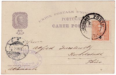 Postal Stationery. Portugal. 20 reis IP of the Centenary of India, with additional 5 reis 