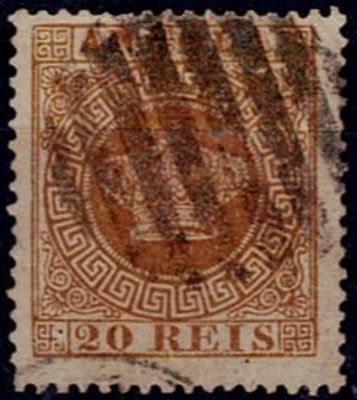 Angola, 1870/77 – Coroa. MF#3b, 20 reis, bistre, papel liso, denteado 13 ½, tipo I. Exemplar 
