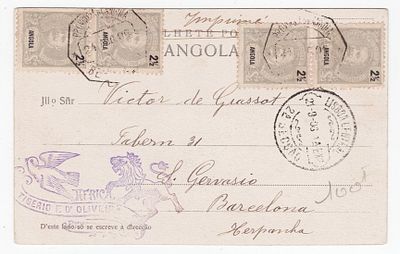 Angola. Emissão D. Carlos Mouchon. Postal ilustrado do Congo, porte de impressos de 10 reis, 2 