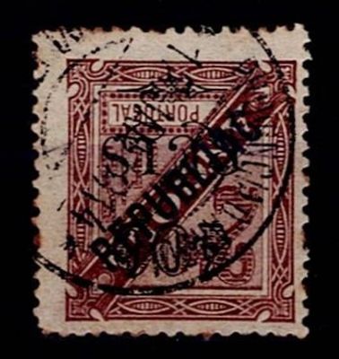 Angola 1920-22 D. Carlos Mouchon com sobrecarga REPUBLICA local. Selo Mf#175, 400 r s/ 2,5 reis 
