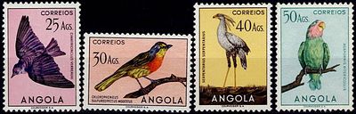 Angola 1951 Série Aves. 4 últimos selos de fecho desta série Mf#346-349, em papel porcelana com 