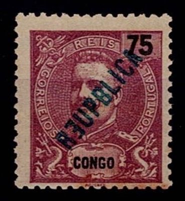 Congo 1914 – D. Carlos I Mouchon, com sobrecarga REPUBLICA tipografada localmente. Mf#116, 75 