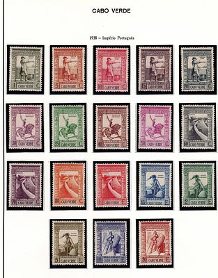 Cabo Verde 1938 Império Colonial Português. Série completa Mf#218-235 em selos novos, sem goma 
