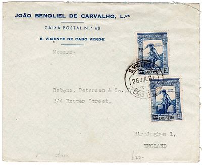 Cabo Verde. 1951. Imperio Colonial com sobretaxa. Carta de S. Vicente a 26.6.1951 para 