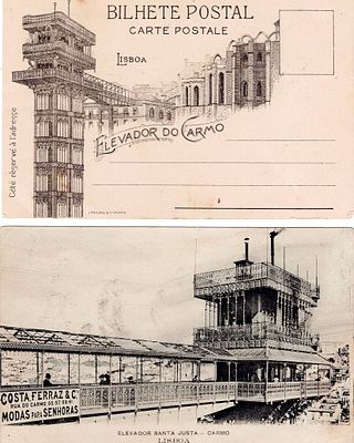 Monarchy Postcards - Elevators. 2 postcards with images of the Carmo and Santa Justa Elevators. 