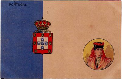 Illustrated Postcards Monarchy. Colored postcard with flag and monarchical shield and female 
