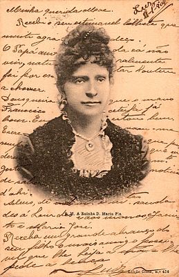 Monarchy postcards. Postcard with an image of Queen Maria Pia. Circulated in 1904, signs of use.