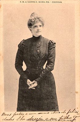 Monarchy postcards. Postcard with an image of Queen Maria Pia. Circulated in 1908, signs of use.