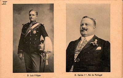 Monarchy postcards. Postcard with an image of King Lu&iacute;s Filipe and King Carlos. Written, signs 