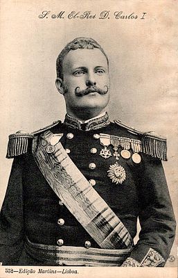 Monarchy postcards. Postcard with an image of King Carlos in uniform. New, signs of use.